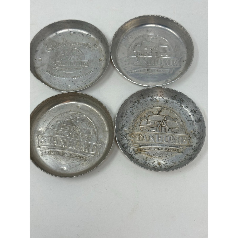 Set of 4 Vintage Stanhome Metal Coasters Stanley Home Product House Logo